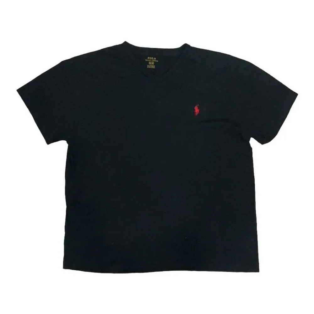 🔷 Polo Ralph Lauren Men’s V-Neck Tee –‎ Black w/ Red Pony Logo – Size M